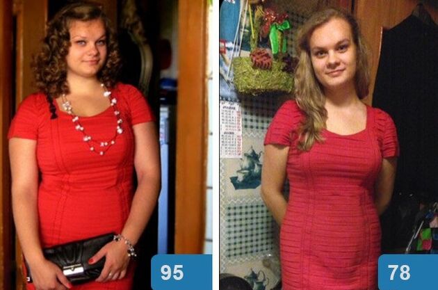 الفتاة قبل وبعد خسارة الوزن على حمية ماجي في 4 أسابيع